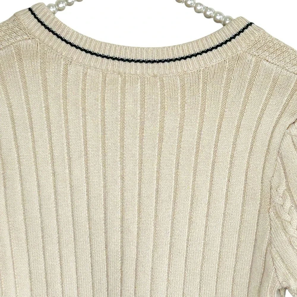 Free People Catch Your Eye Swit Sweater Small Preppy Cropped Cable Knit V Neck‎